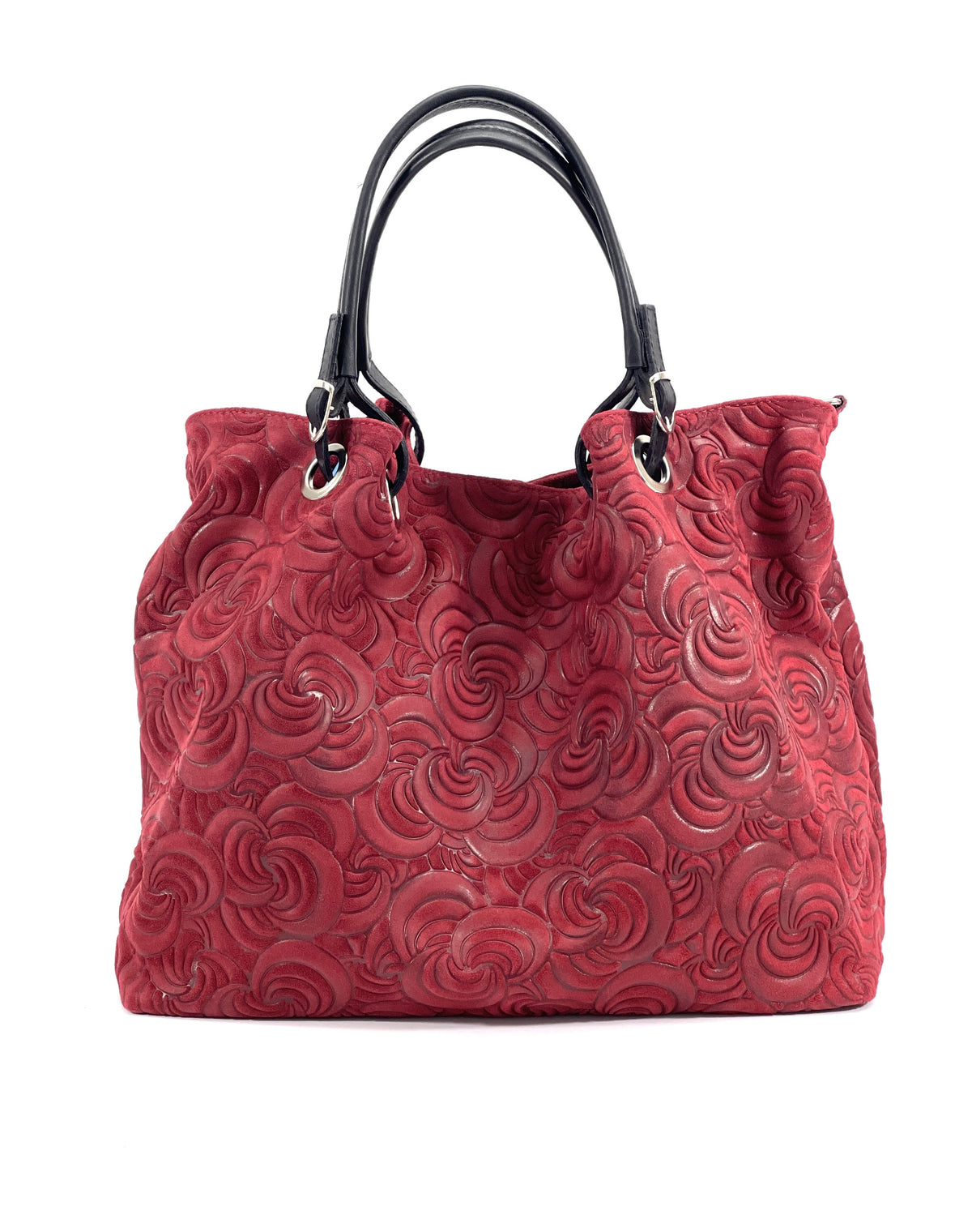 HE1249 Dark Red Embossed Suede Tote Bag