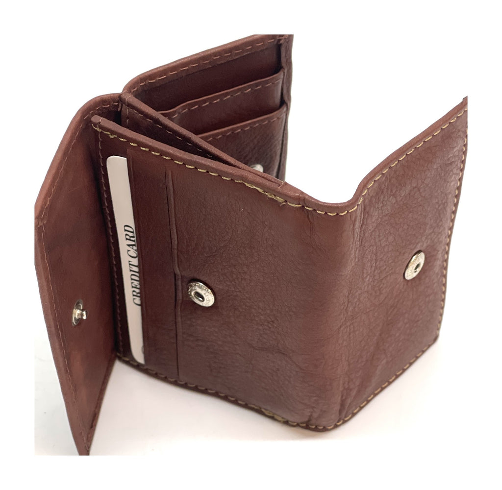 HE125 Chestnut Brown Trifold Snap Wallet