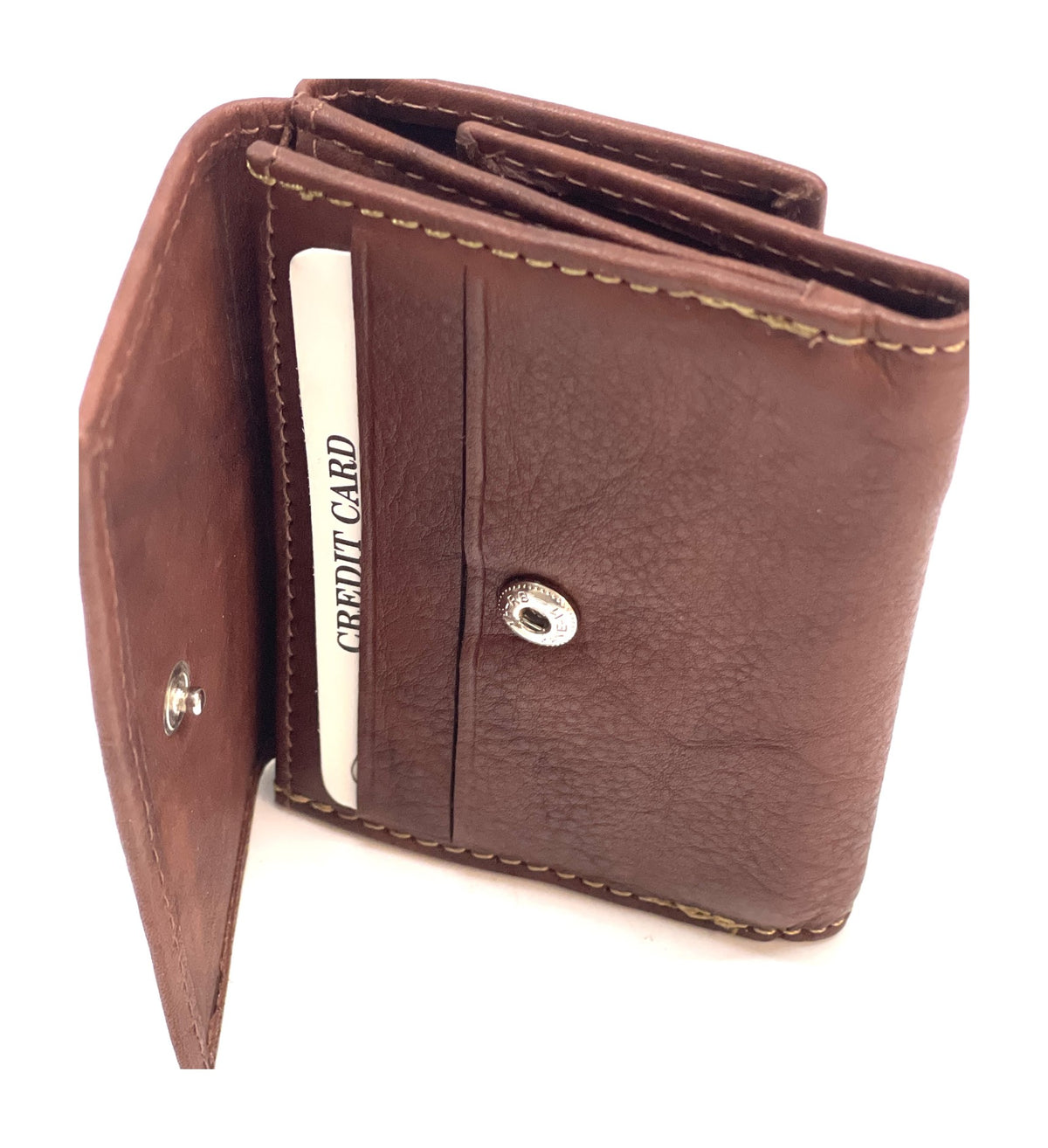 HE125 Chestnut Brown Trifold Snap Wallet