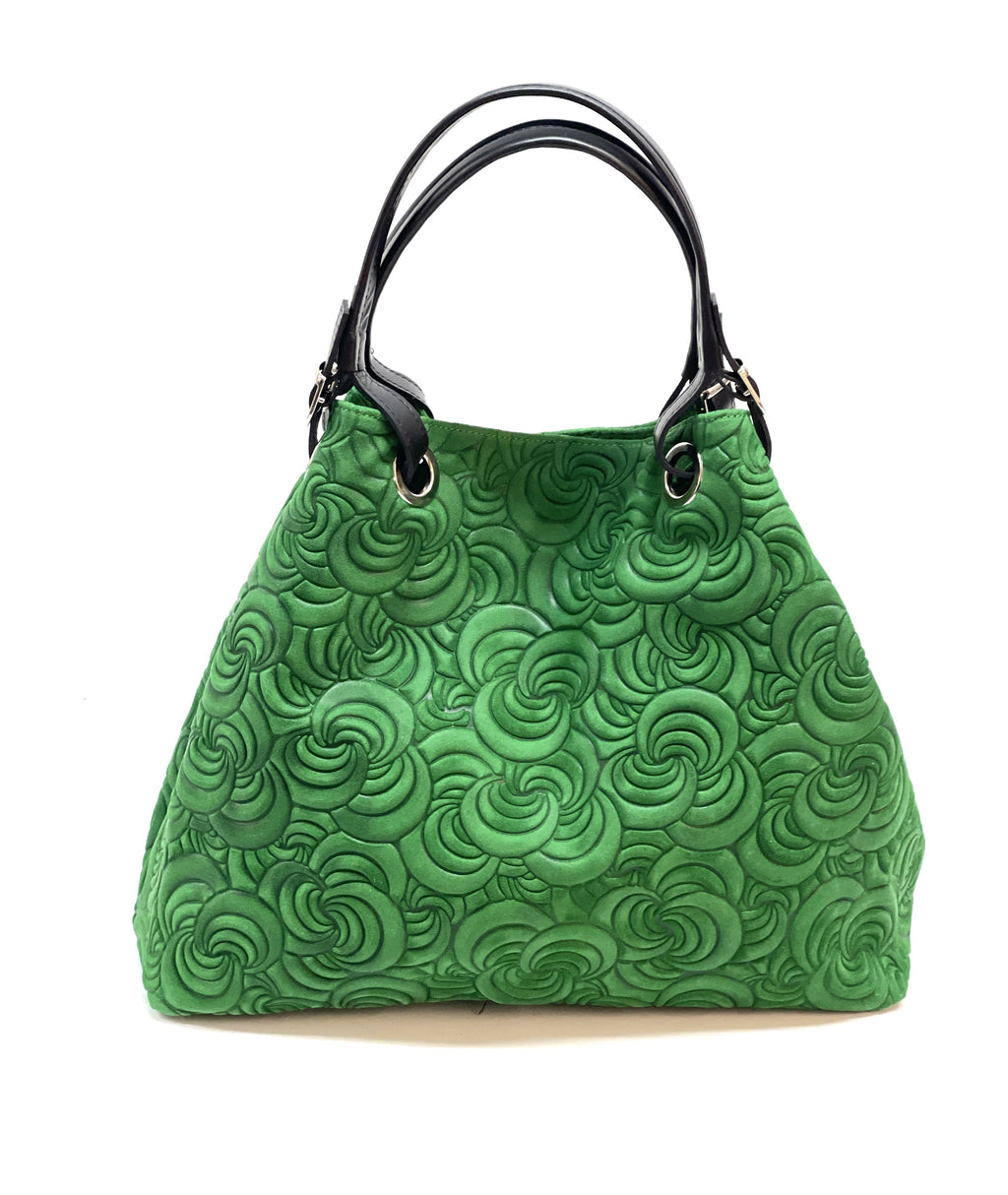 HE1250 Apple Green Embossed Suede Tote Bag