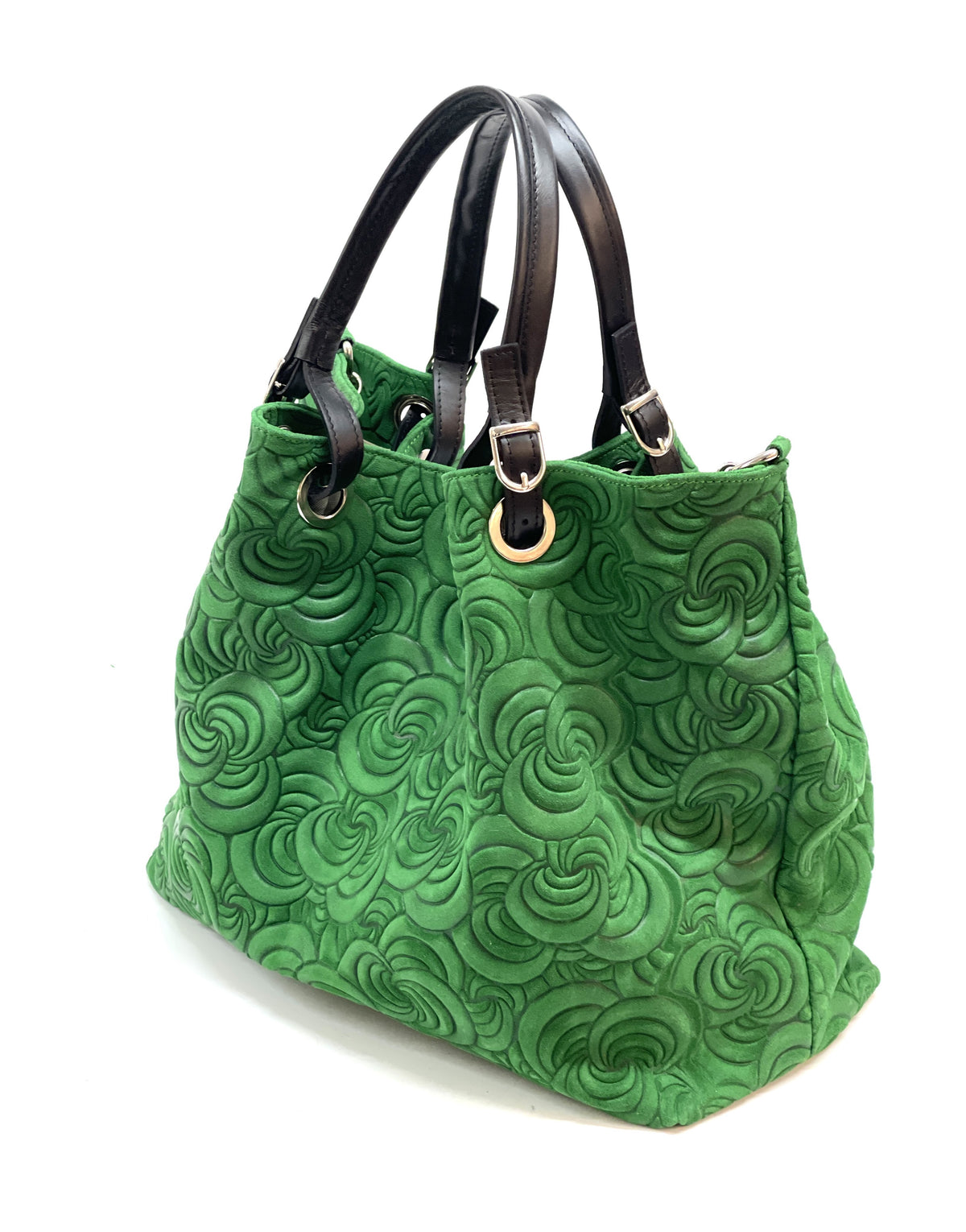 HE1250 Apple Green Embossed Suede Tote Bag
