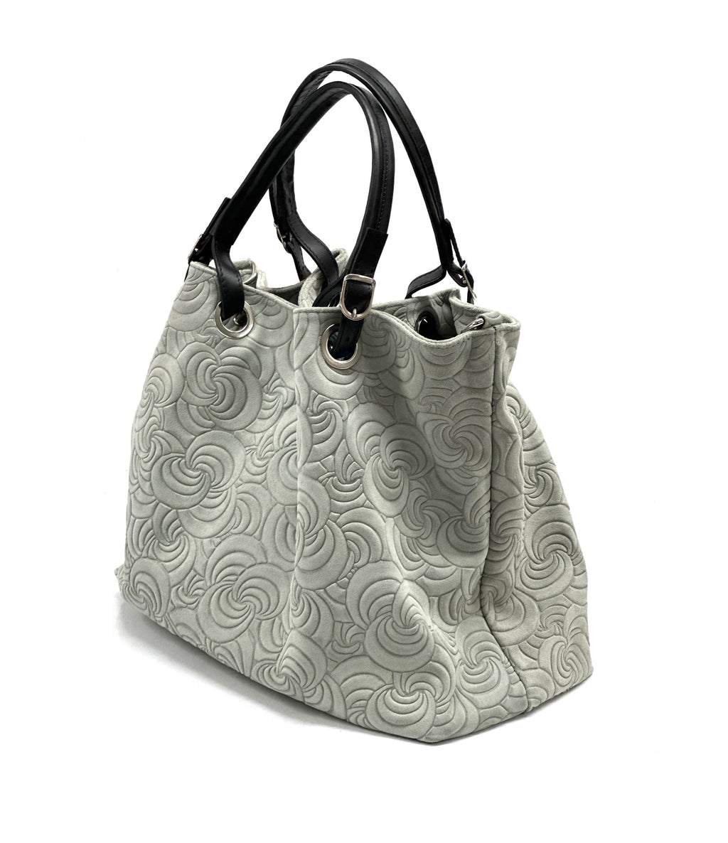 HE1252 Light Grey Embossed Suede Tote Bag