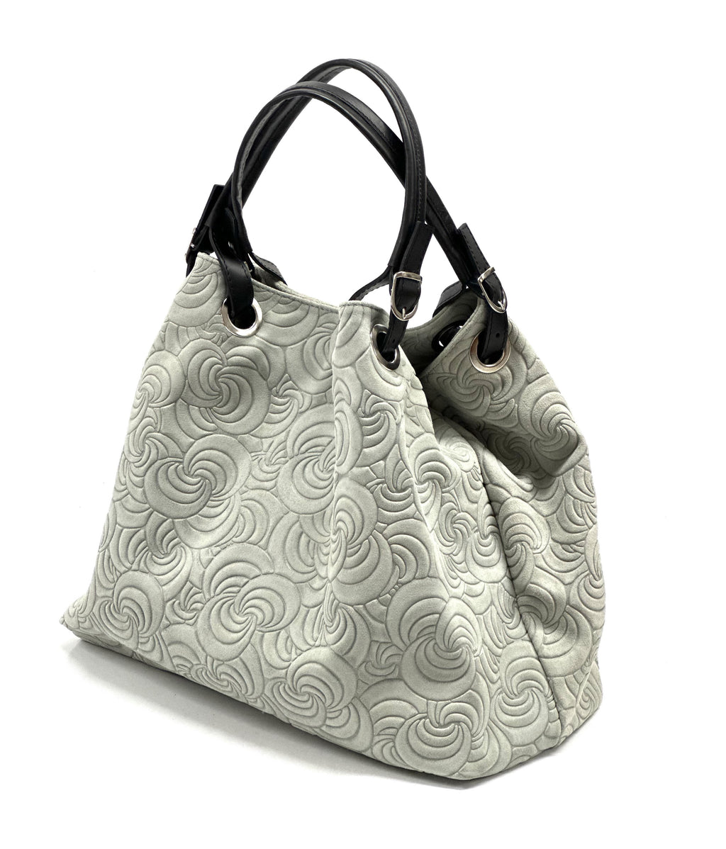 HE1252 Light Grey Embossed Suede Tote Bag