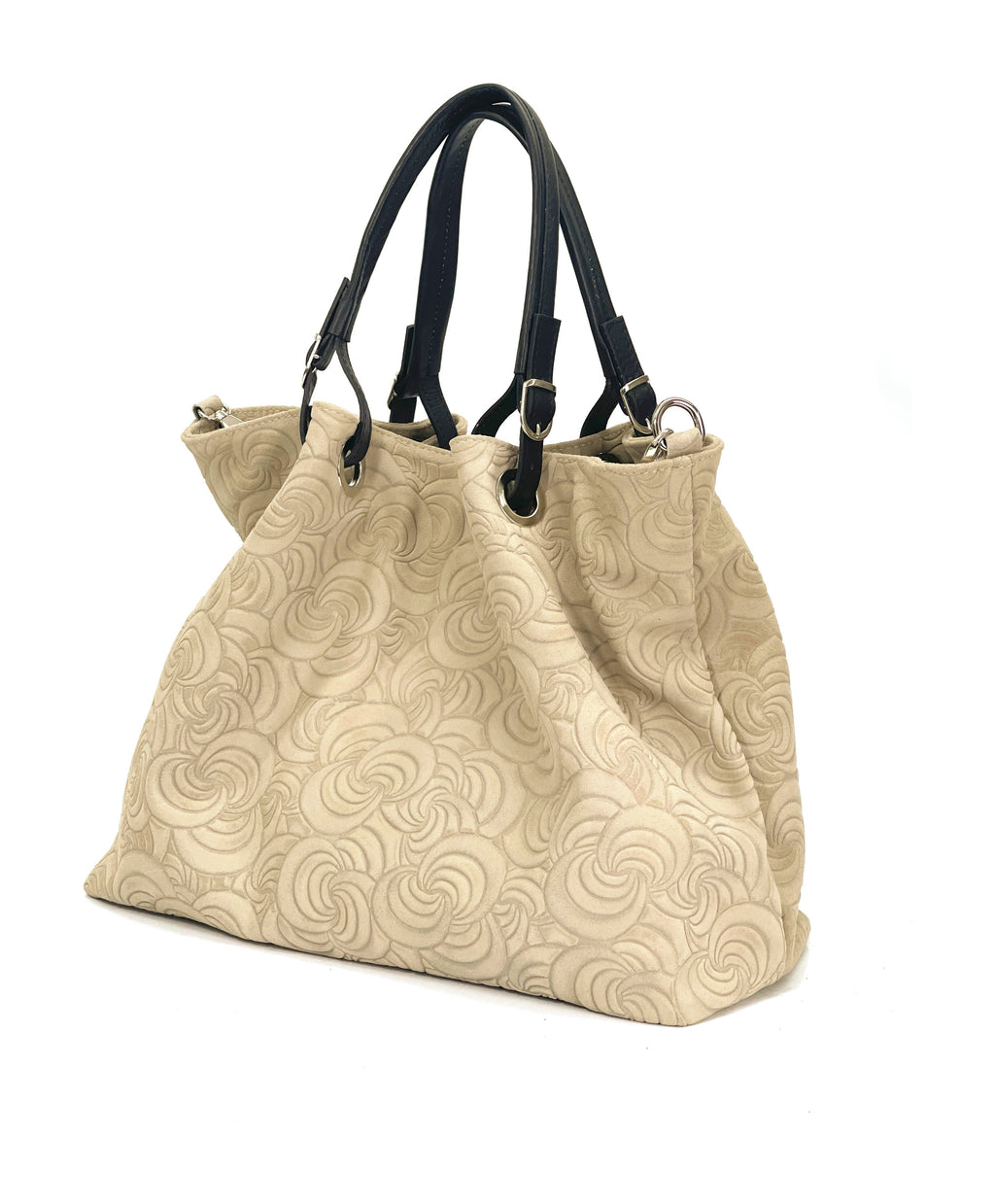 HE1253 Light Taupe Embossed Suede Tote Bag