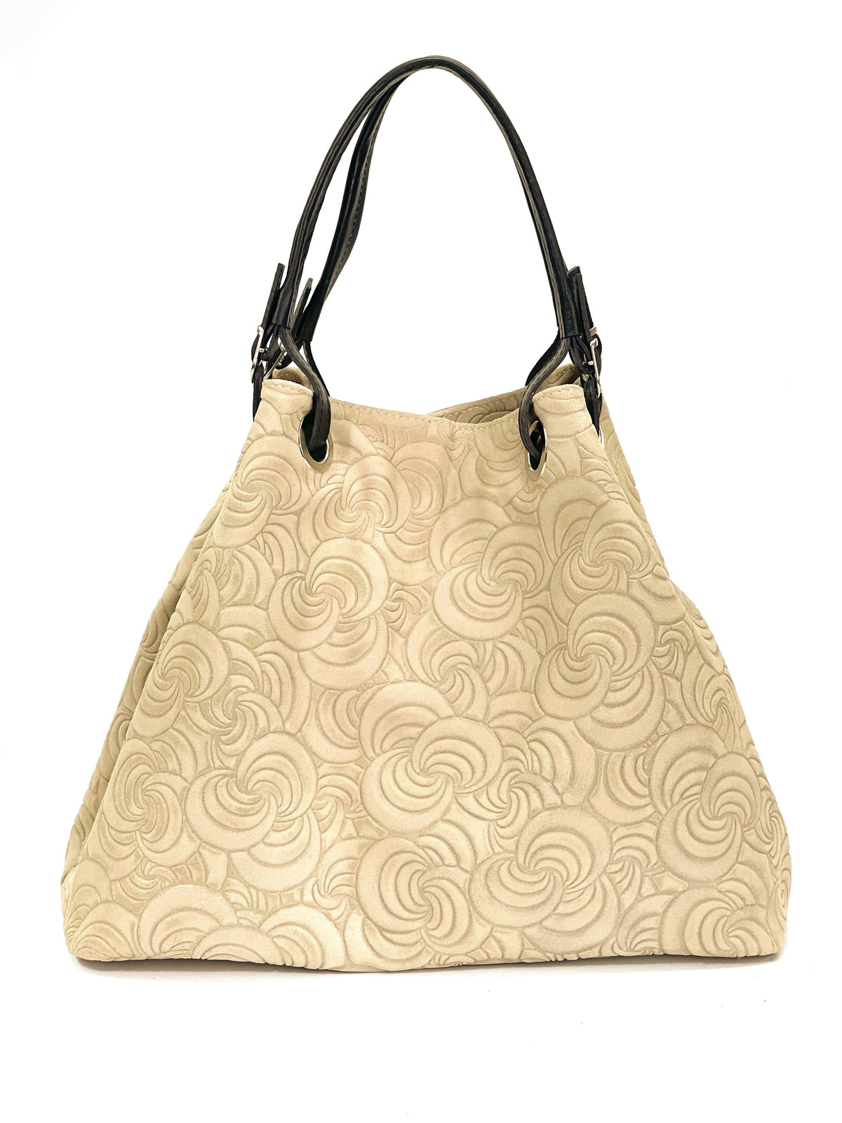 HE1253 Light Taupe Embossed Suede Tote Bag