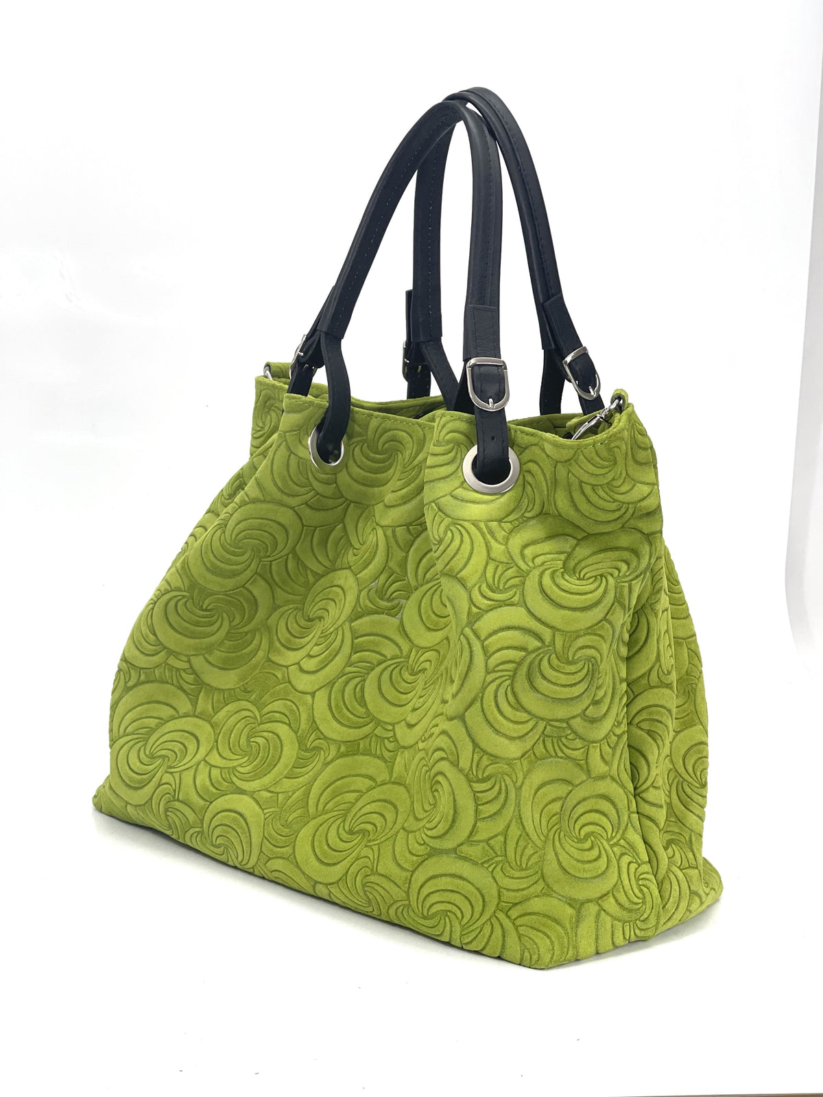HE1254 Avocado Green Embossed Suede Tote Bag