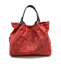 HE1255 Red Embossed Suede Tote Bag