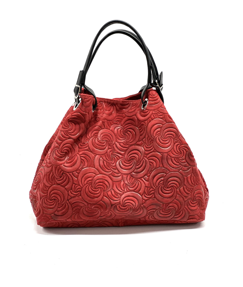 HE1255 Red Embossed Suede Tote Bag