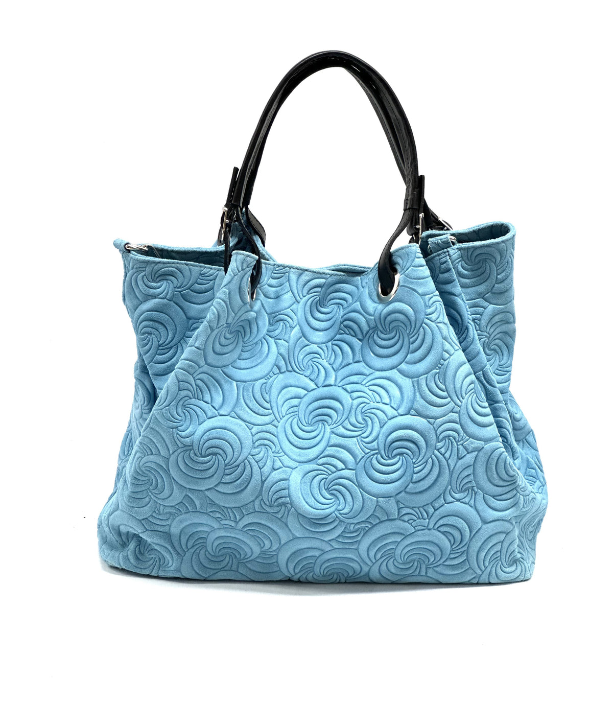 HE1257 Light Blue Embossed Suede Tote Bag