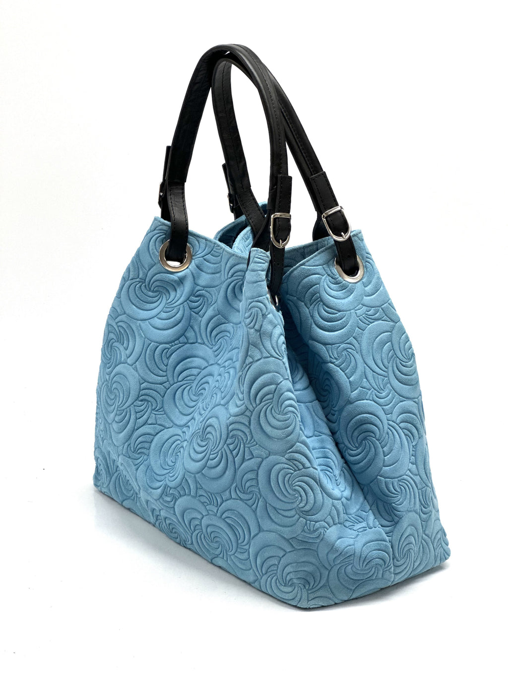 HE1257 Light Blue Embossed Suede Tote Bag