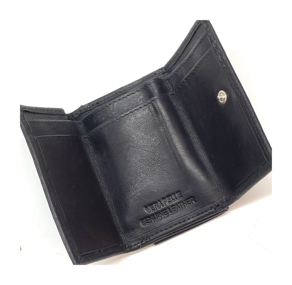 HE126 Black Trifold Snap Wallet