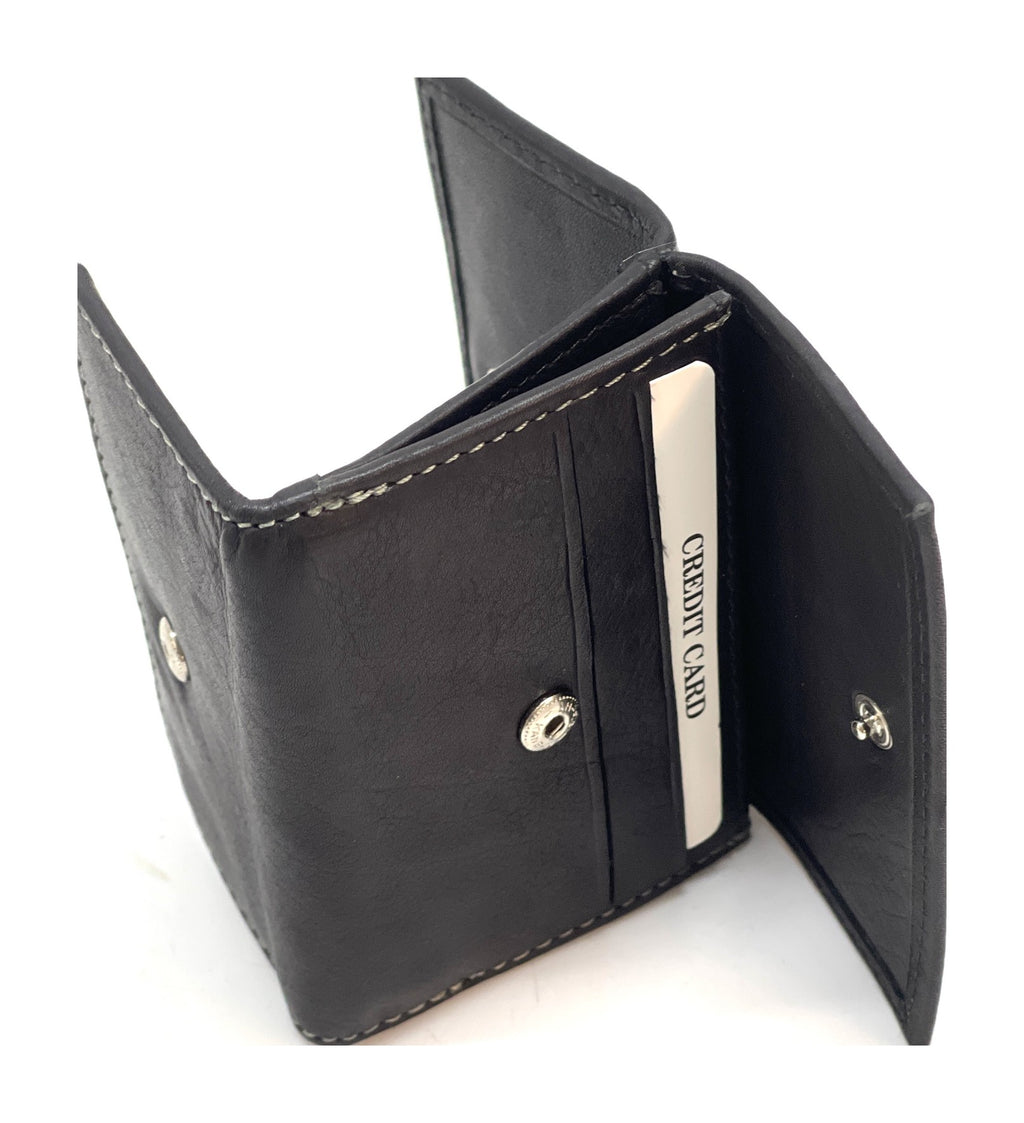 HE126 Black Trifold Snap Wallet