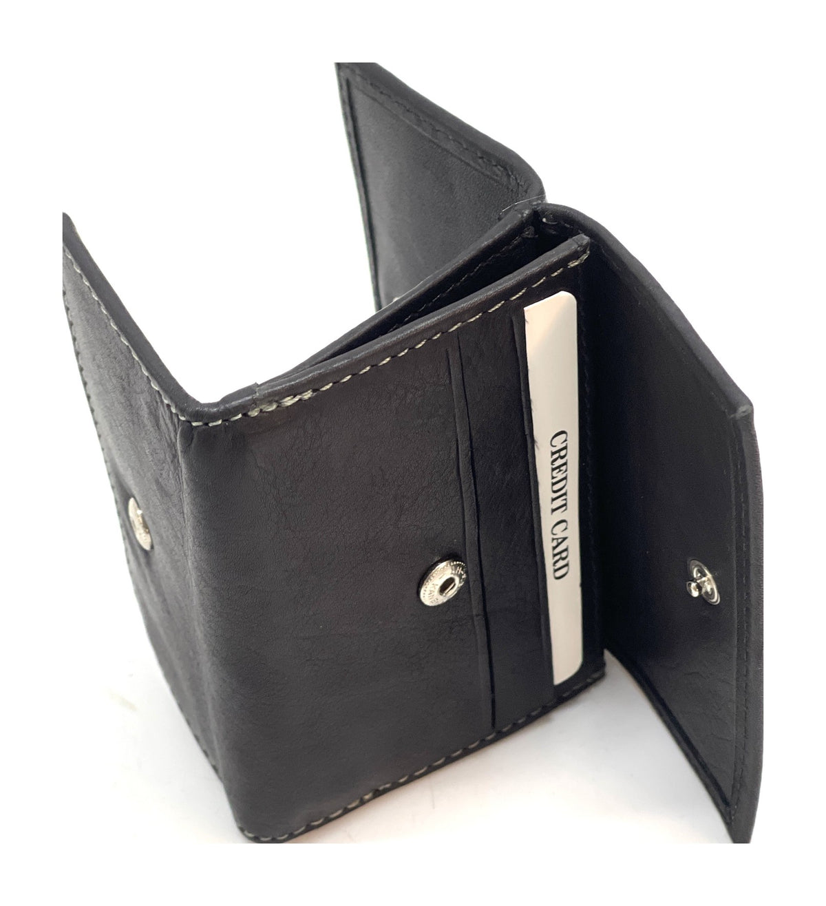 HE126 Black Trifold Snap Wallet