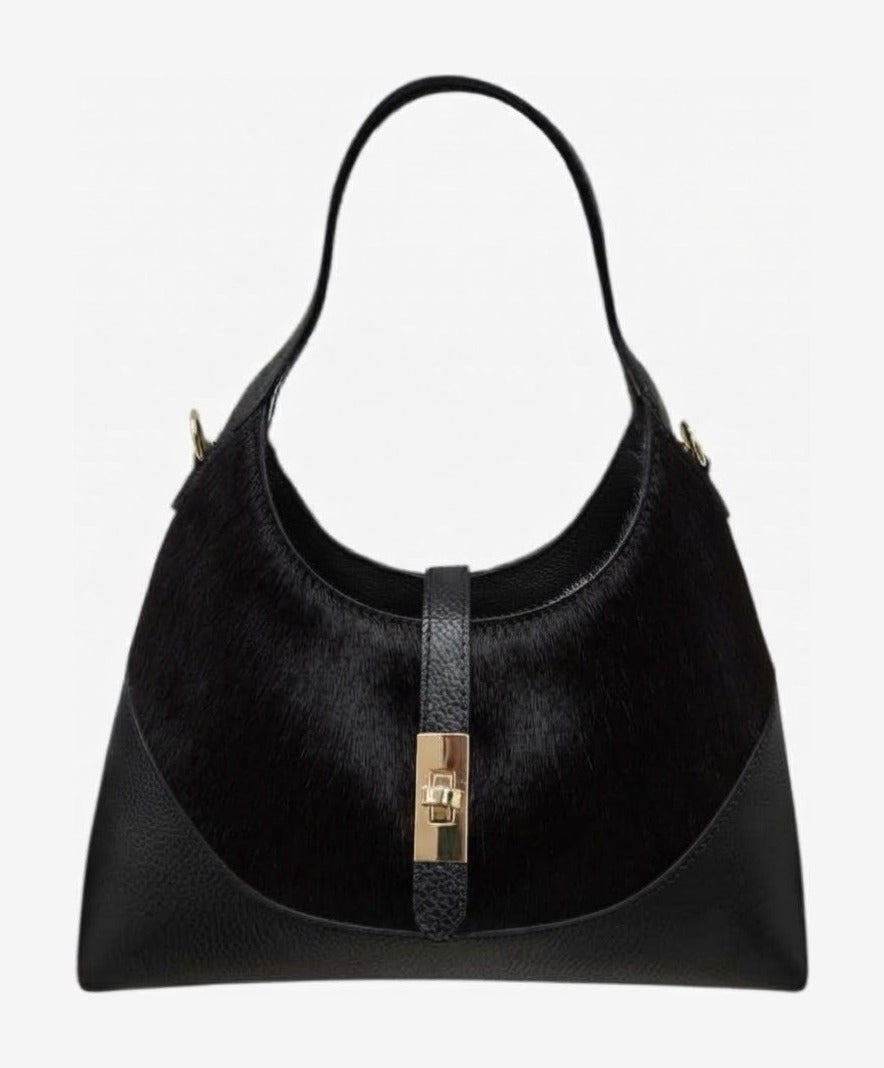 HE1262 Black Haircalf Hobo Bag