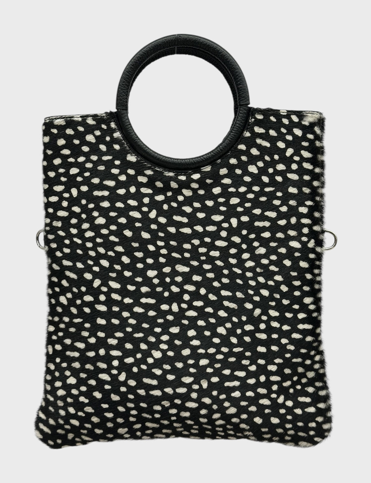 HE1267 Black Spotted Ring Handle Haircalf Top Handle Bag