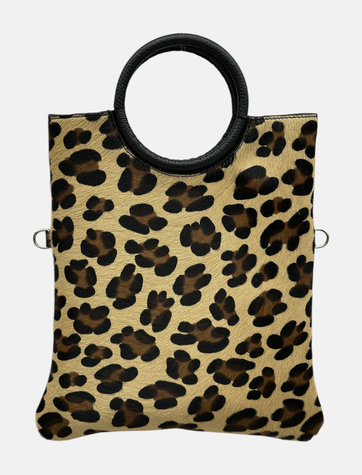 HE1268 Leopard Ring Handle Haircalf Top Handle Bag