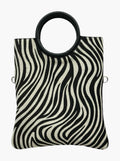 HE1270 Black & White Zebra Ring Handle Haircalf Top Handle Bag