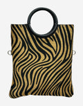 HE1271 Tan Zebra Ring Handle Haircalf Top Handle Bag