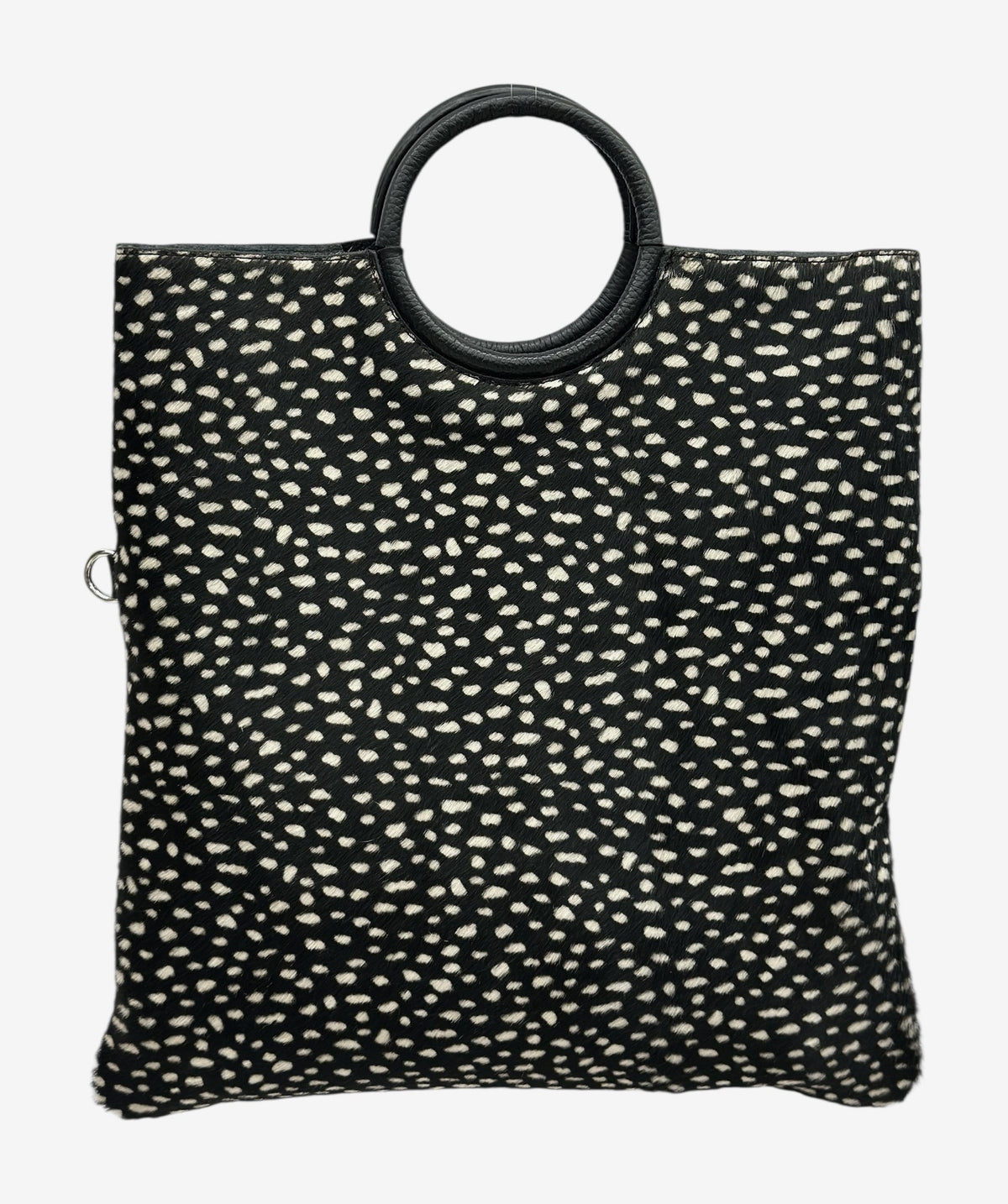 HE1272 Black Spotted Ring Handle Haircalf Top Handle Bag