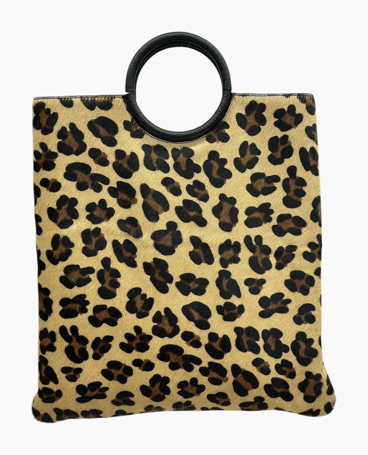 HE1273 Leopard Ring Handle Haircalf Top Handle Bag