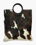 HE1275 Brown & White Cow Print Ring Handle Haircalf Top Handle Bag