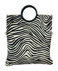 HE1276 Black & White Zebra Ring Handle Haircalf Top Handle Bag