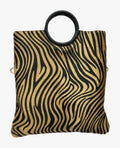 HE1277 Tan Zebra Ring Handle Haircalf Top Handle Bag