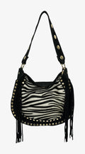 HE1278 Black Zebra Fringe Haircalf Hobo Bag
