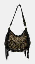 HE1280 Cheetah Spotted Fringe Haircalf Hobo Bag