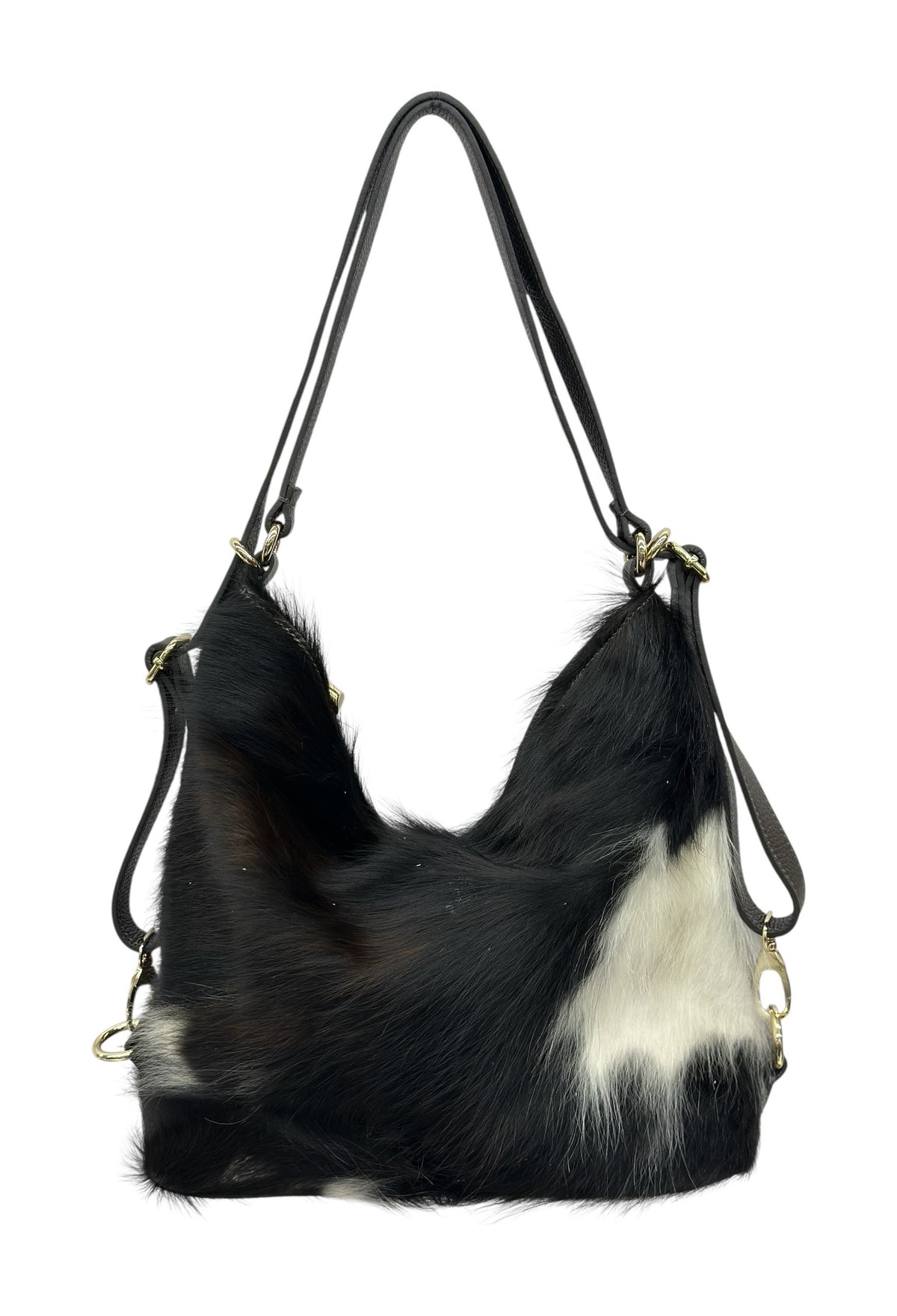 HE1281 Black & White Cowhide Slouchy Haircalf Hobo Bag