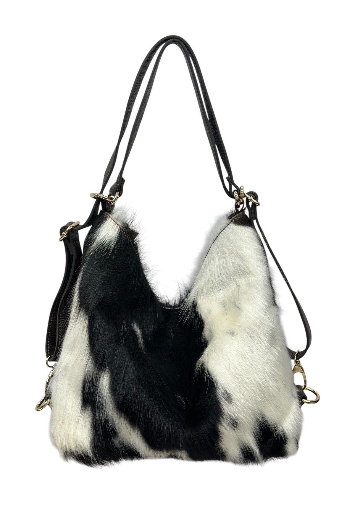 HE1282 White & Black Cowhide Slouchy Haircalf Hobo Bag