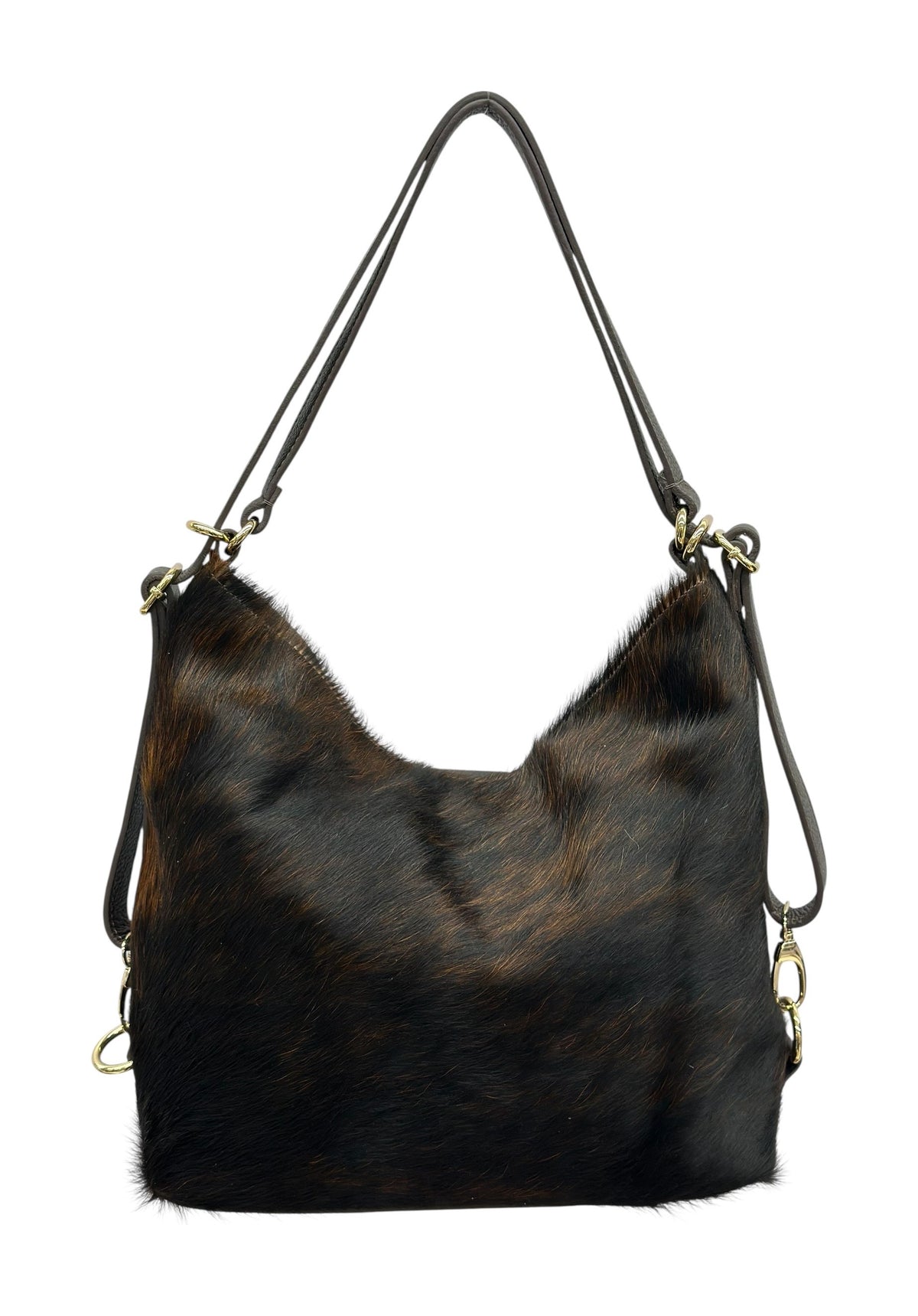 HE1283 Dark Brown Cowhide Slouchy Haircalf Hobo Bag