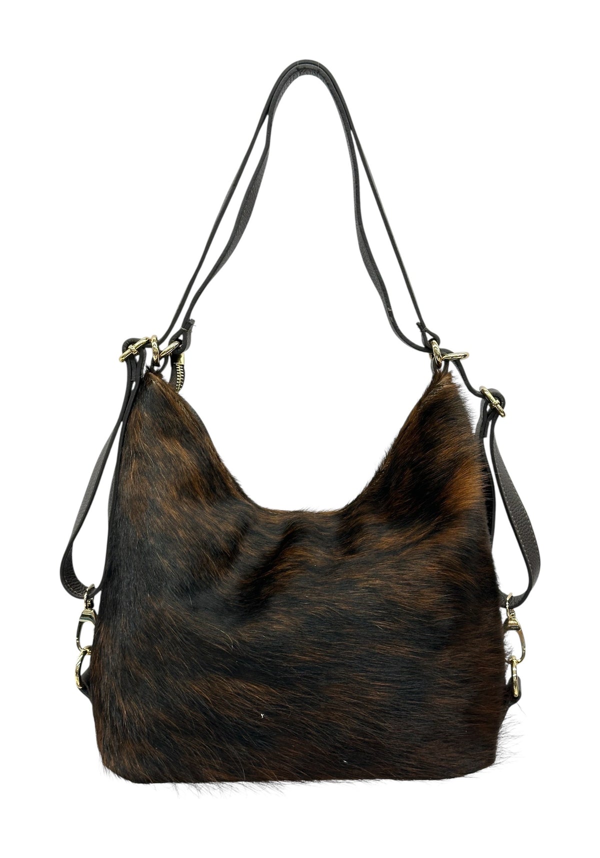 HE1284 Brown Brindle Cowhide Slouchy Haircalf Hobo Bag