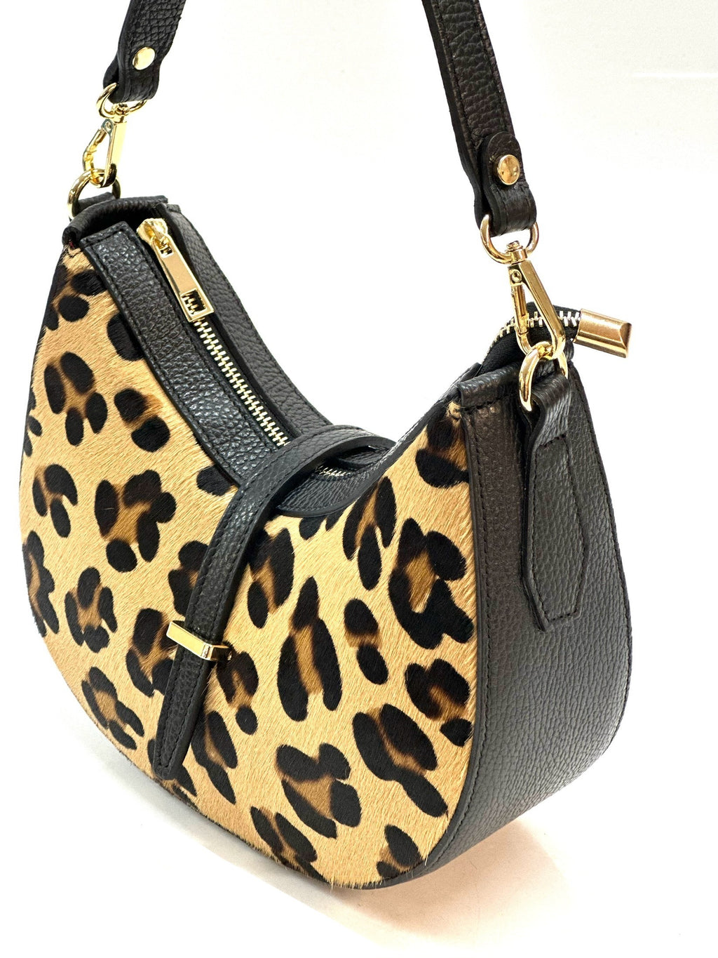 HE1285 Leopard Crescent Haircalf Shoulder Bag