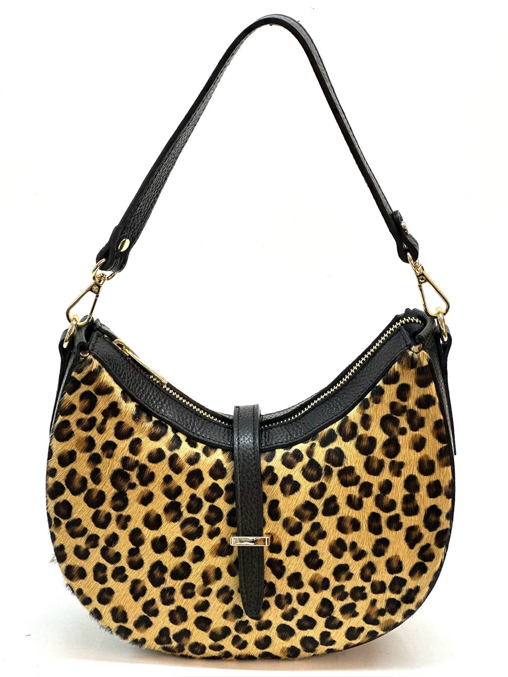 HE1286 Cheetah Spotted Crescent Haircalf Shoulder Bag