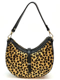 HE1286 Cheetah Spotted Crescent Haircalf Shoulder Bag
