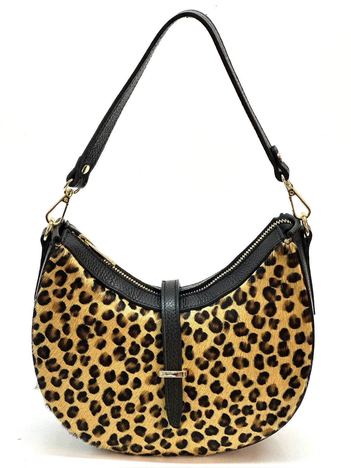 HE1286 Cheetah Spotted Crescent Haircalf Shoulder Bag