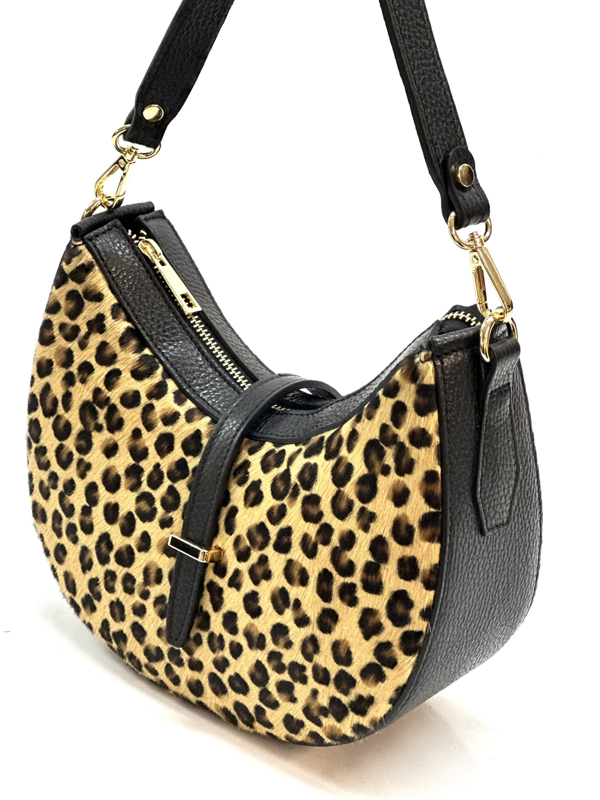HE1286 Cheetah Spotted Crescent Haircalf Shoulder Bag