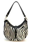 HE1288 Black & White Zebra Crescent Haircalf Shoulder Bag