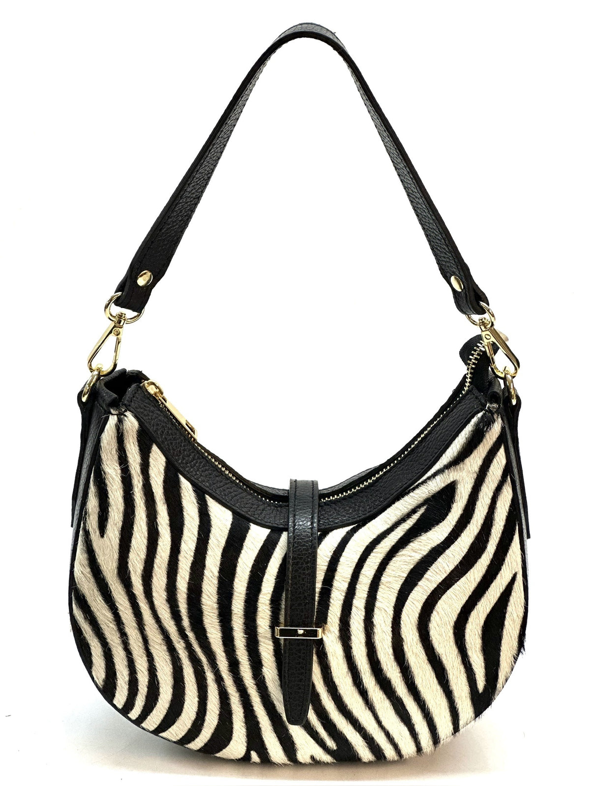 HE1288 Black & White Zebra Crescent Haircalf Shoulder Bag