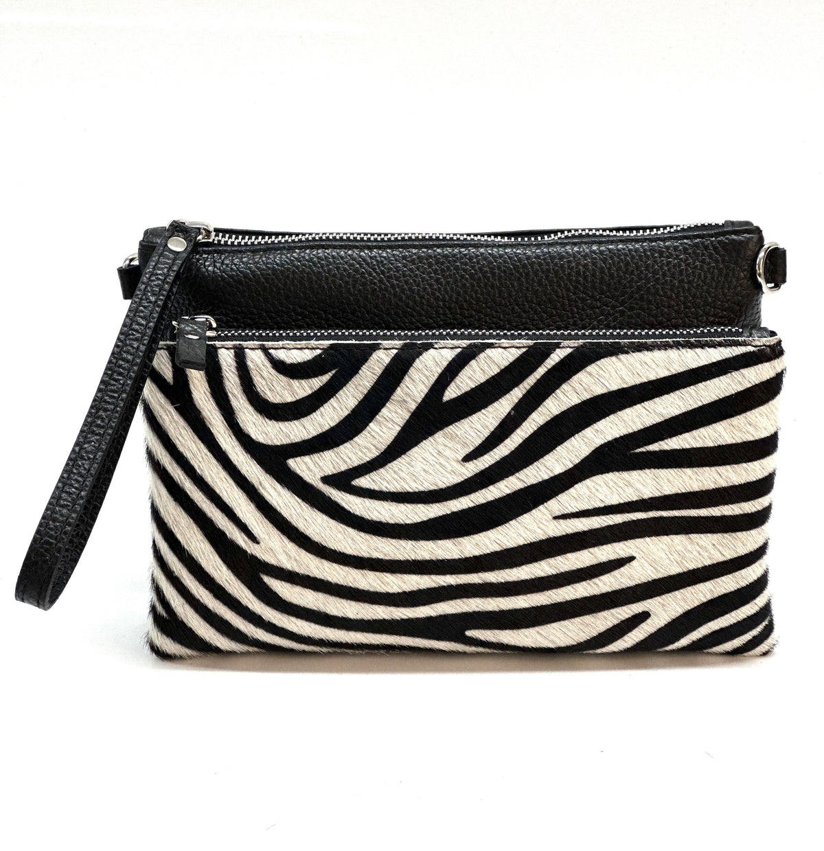 HE1289 Black & White Zebra Wristlet Haircalf Clutch