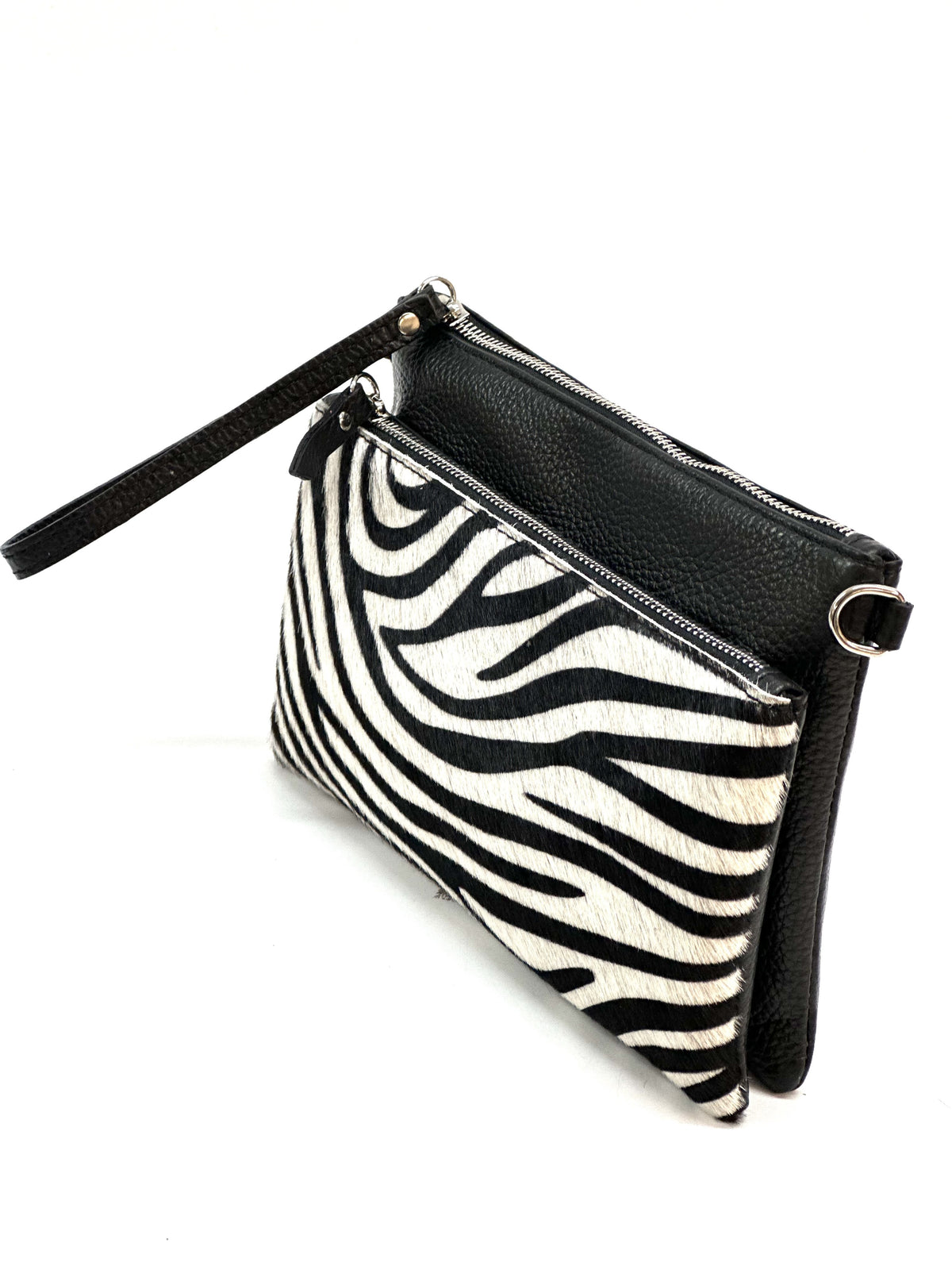HE1289 Black & White Zebra Wristlet Haircalf Clutch