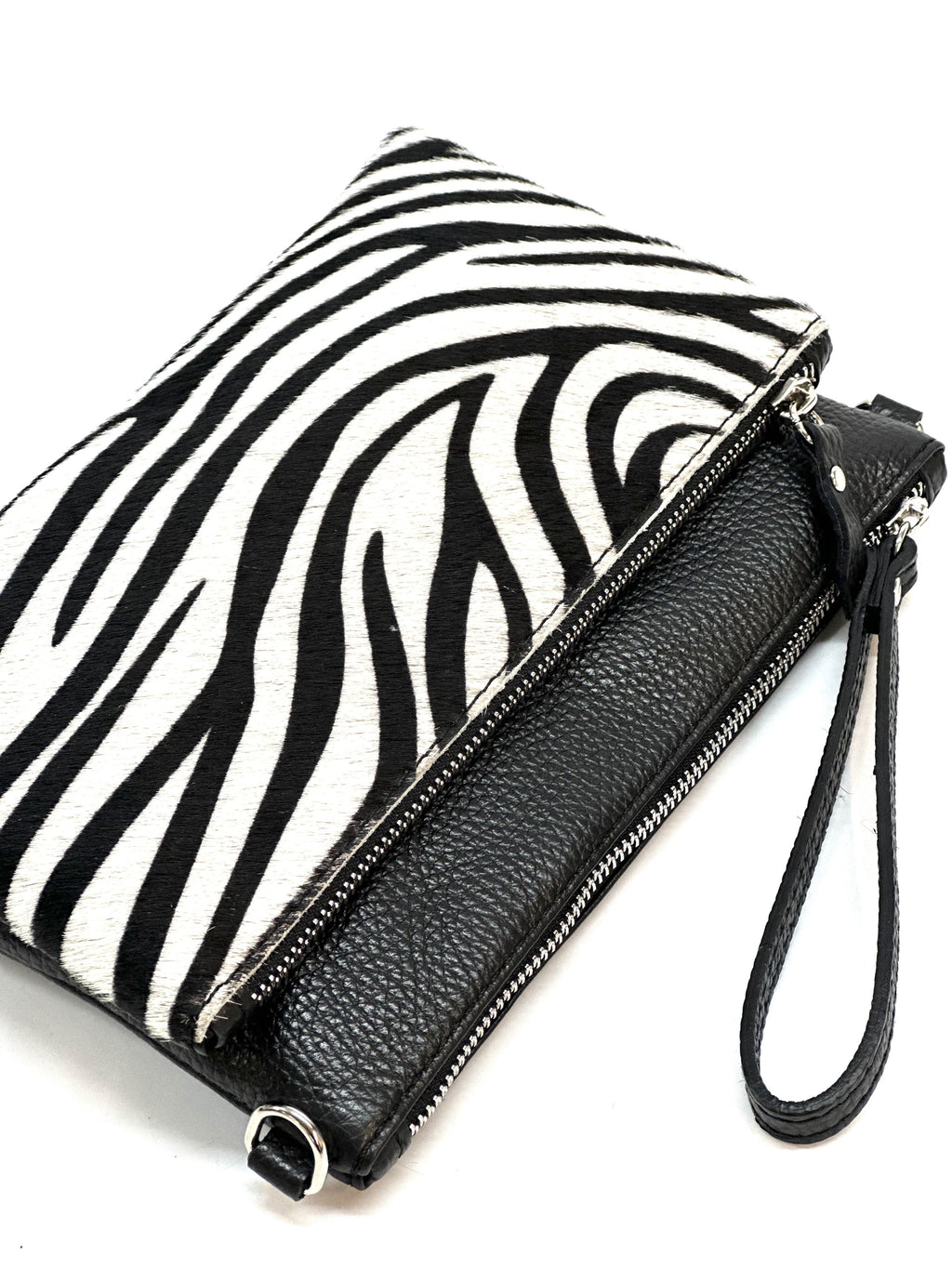 HE1289 Black & White Zebra Wristlet Haircalf Clutch