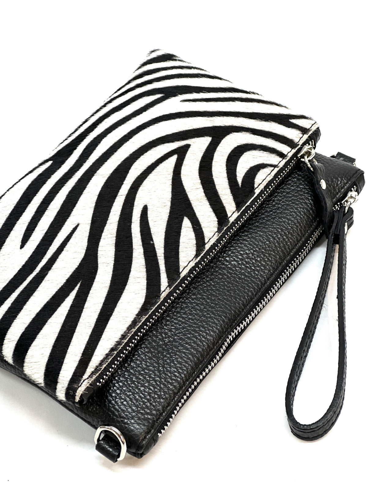 HE1289 Black & White Zebra Wristlet Haircalf Clutch