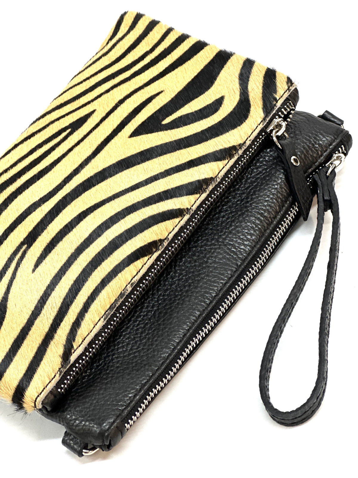 HE1290 Tan Zebra Wristlet Haircalf Clutch