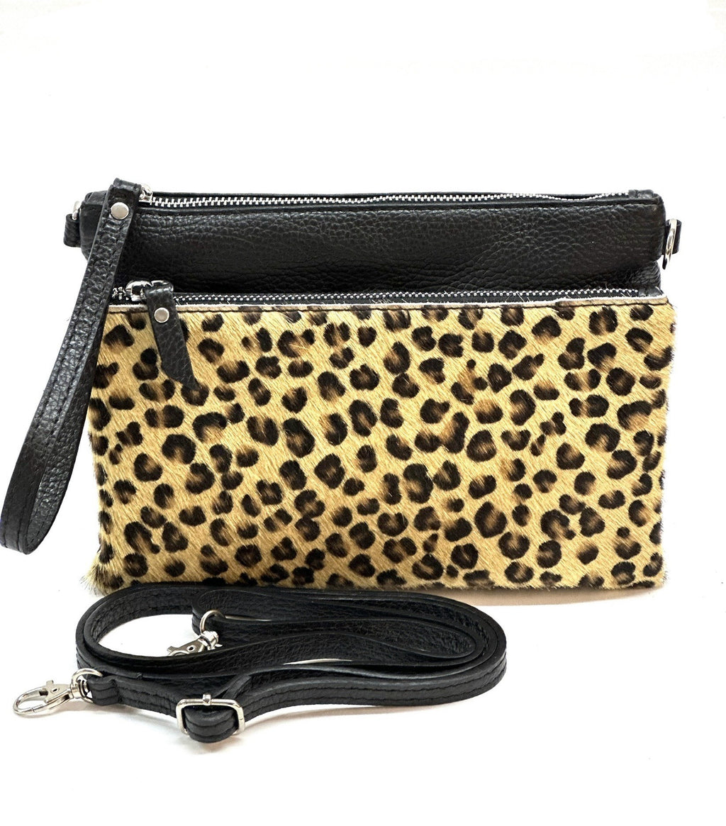 HE1291 Cheetah Spotted Wristlet Haircalf Clutch