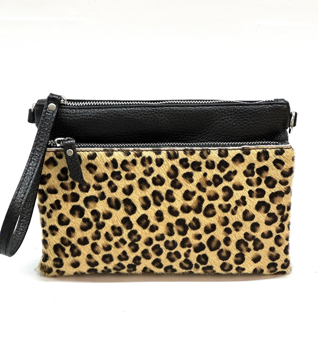 HE1291 Cheetah Spotted Wristlet Haircalf Clutch