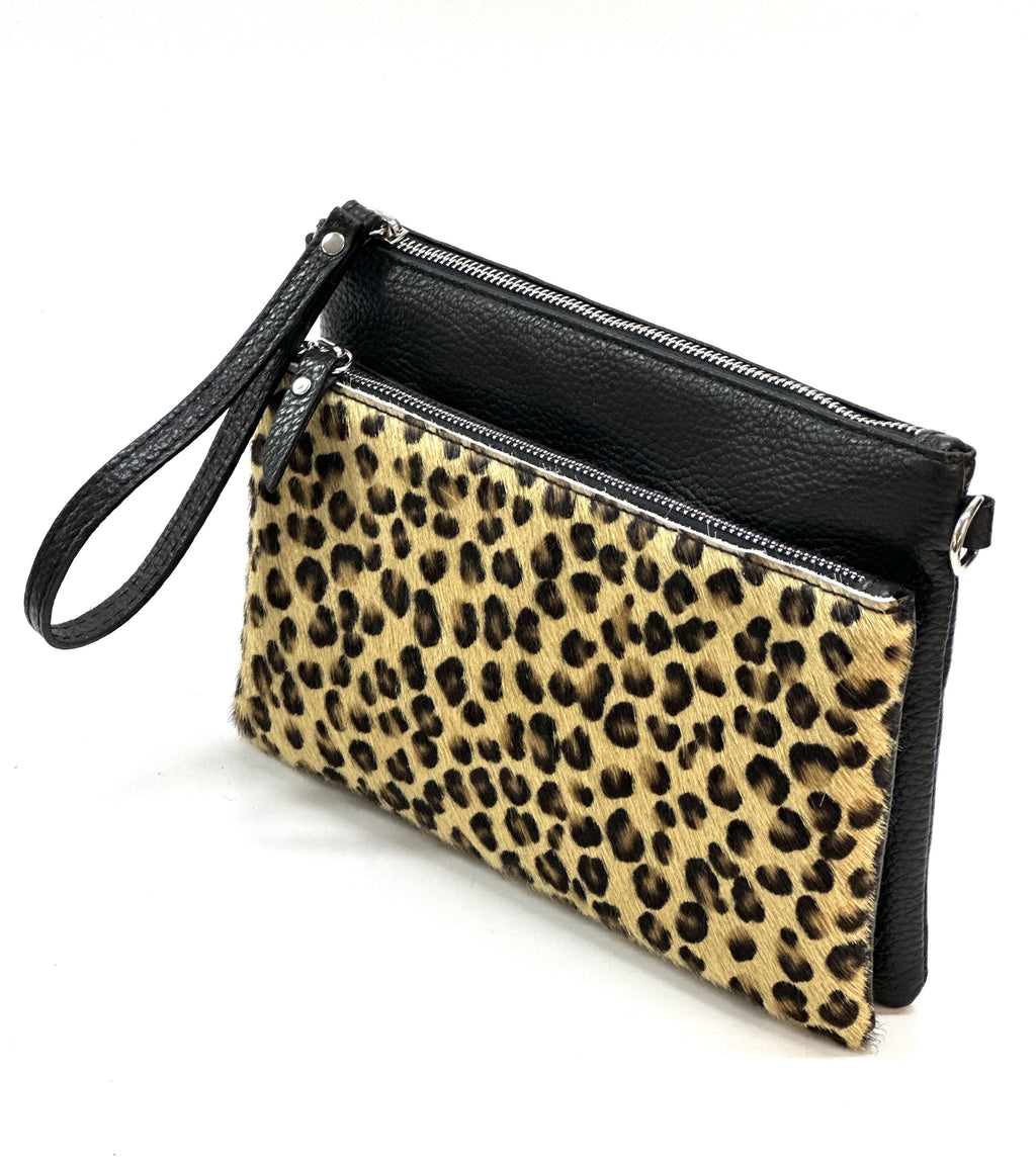 HE1291 Cheetah Spotted Wristlet Haircalf Clutch
