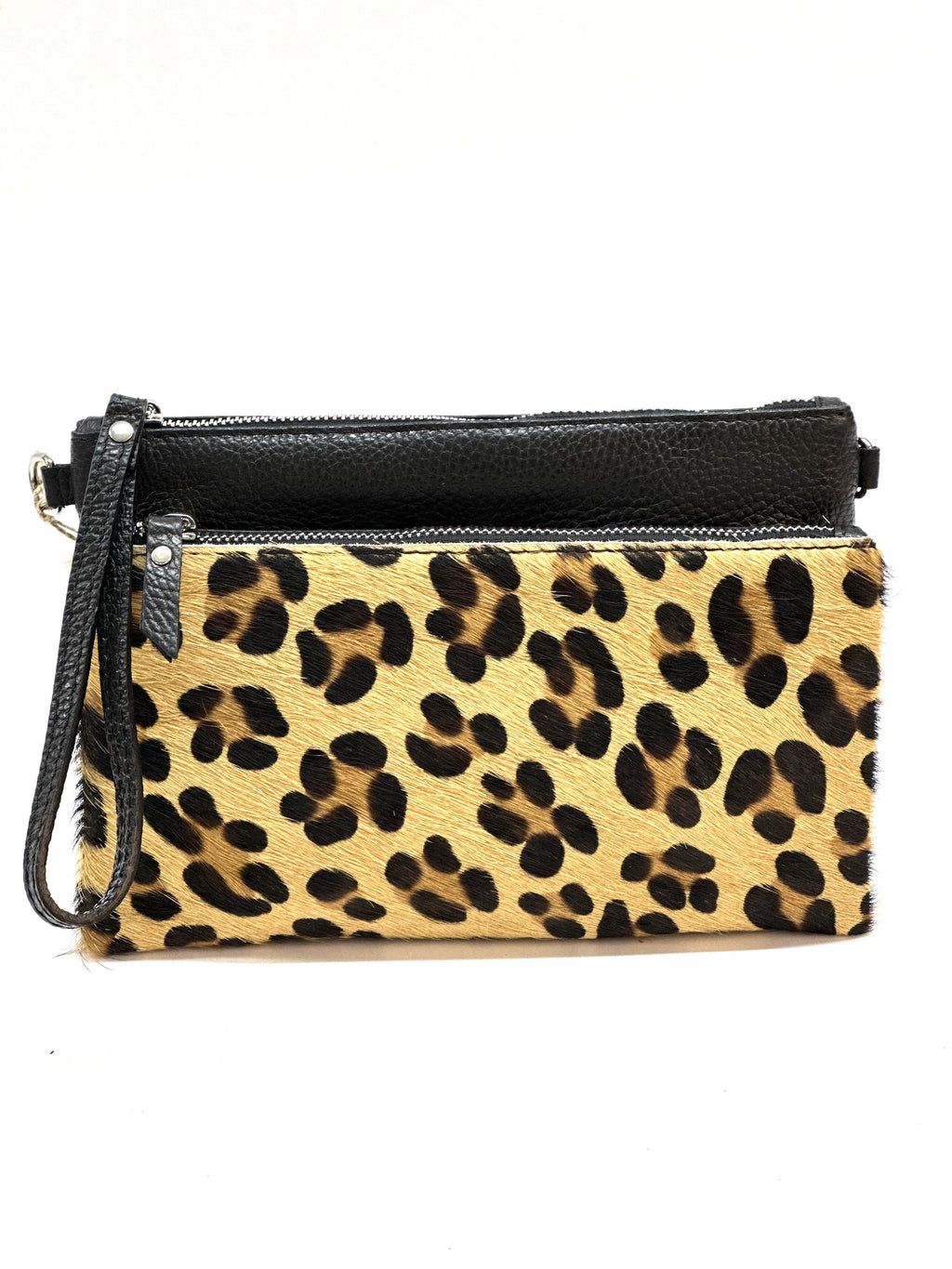 HE1292 Leopard Wristlet Haircalf Clutch