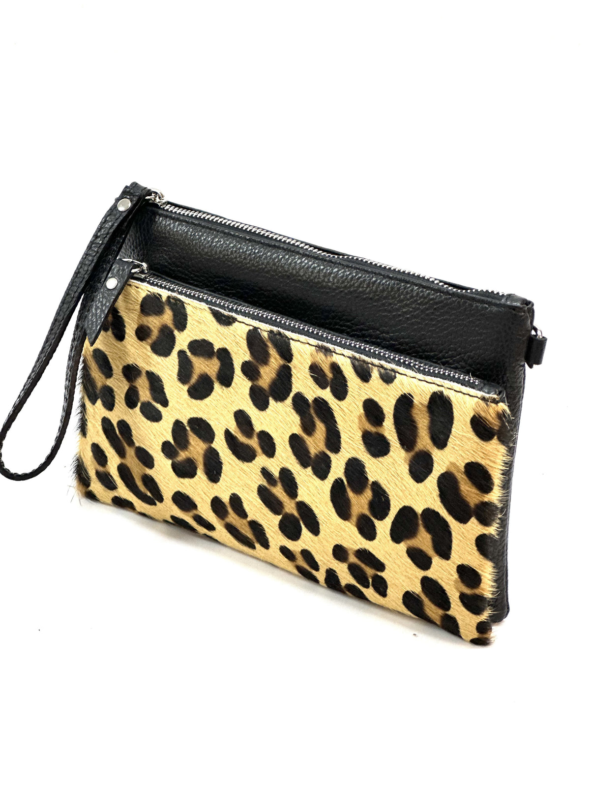 HE1292 Leopard Wristlet Haircalf Clutch